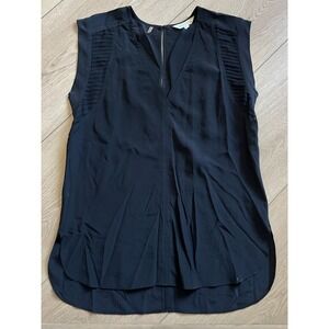 Rebecca Taylor Black Pleated Cap Sleeve V Neck Blouse Top Size 0